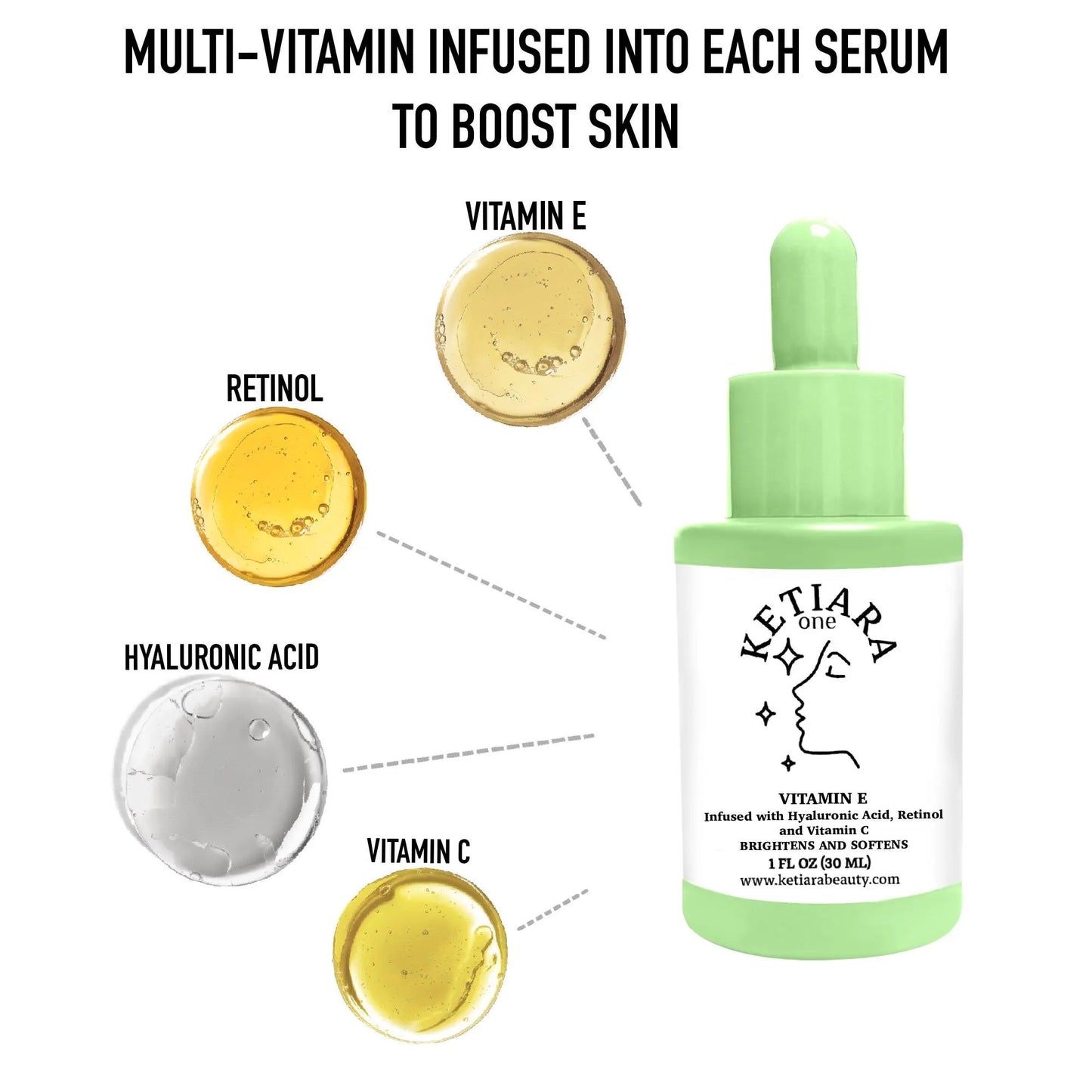 Hydrating Vitamin E Lightweight Water-Based Serum for Face | Infused with Hyaluronic Acid, Retinol & Vitamin C | 1oz
