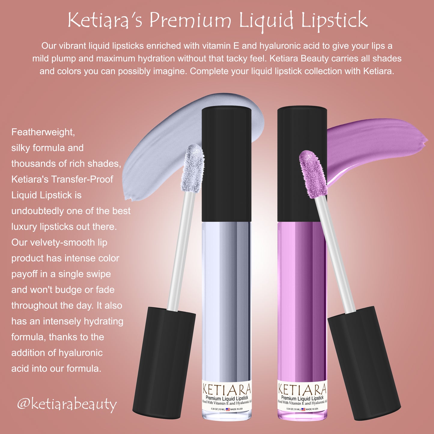 Ketiara Premium Full Coverage Big Brush Cotton Candy Liquid Lipstick Infused With Hyaluronic Acid, 6 ml