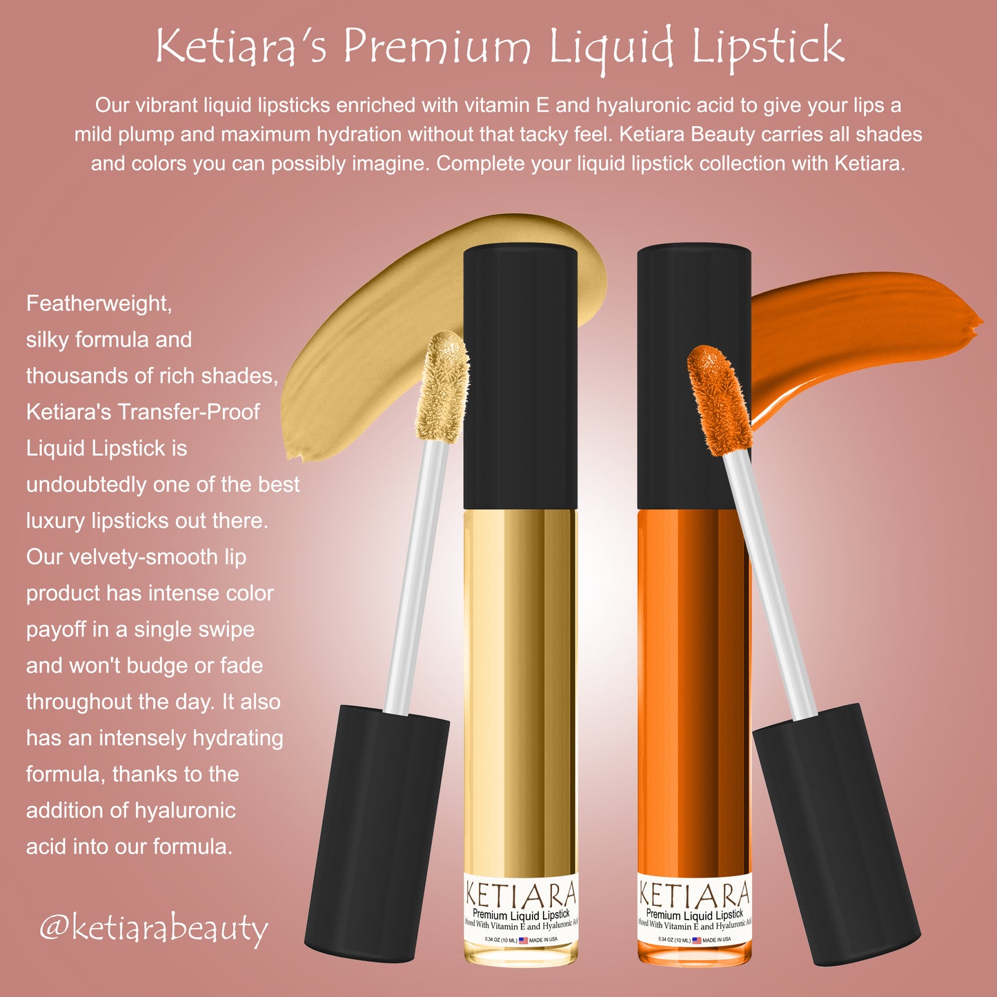 Ketiara Premium Full Coverage Creamsicle Liquid Lipstick Infused With Hyaluronic Acid, 6 ml