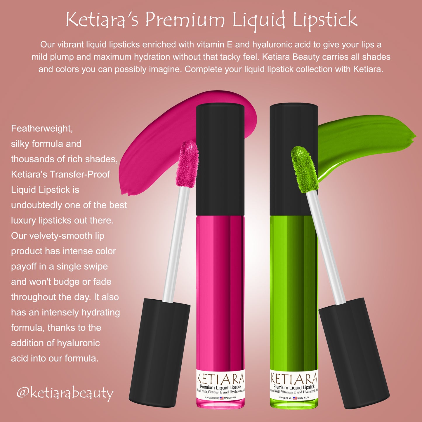 Ketiara Premium Full Coverage Hyperpop Liquid Lipstick Infused With Hyaluronic Acid, 10 ml