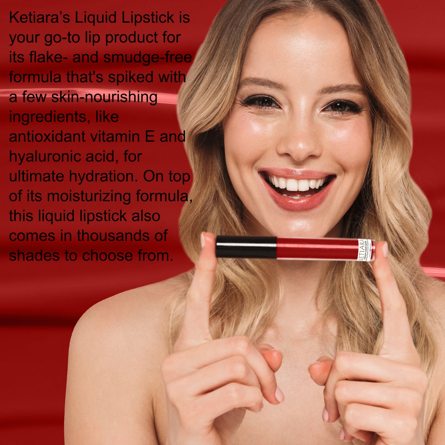 Ketiara Premium Full Coverage Red Alert Liquid Lipstick Infused With Hyaluronic Acid, 10 ml