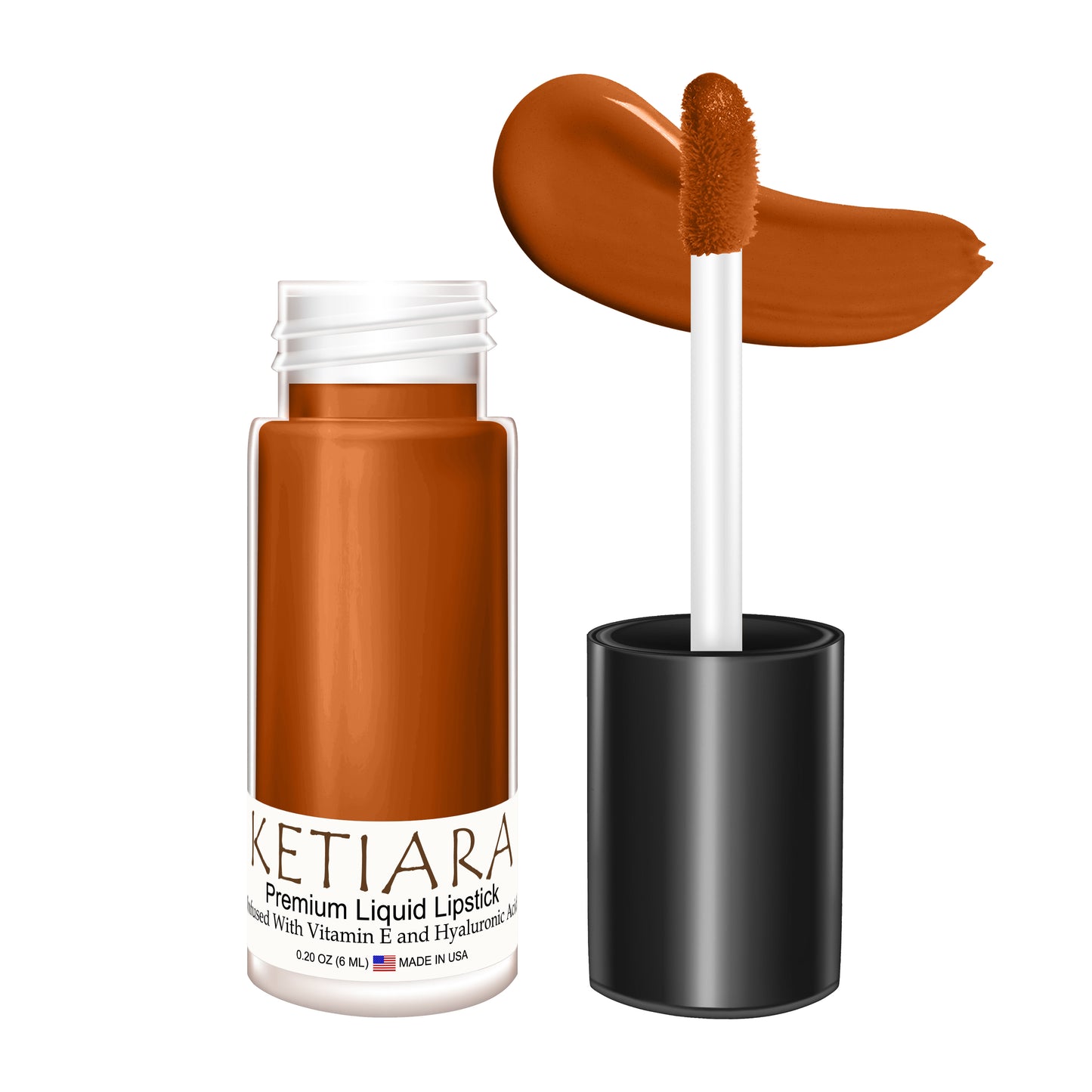 Ketiara Premium Full Coverage Big Brush Cinnamon Roll Liquid Lipstick Infused With Hyaluronic Acid, 6 ml