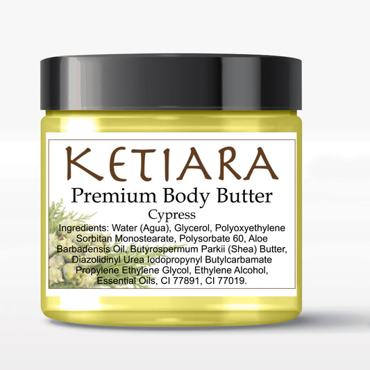 Cypress Scented Shea Body Butter Infused with Aloe Vera and Hyaluronic Acid, 120 ml