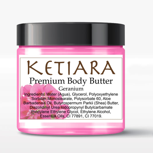 Geranium Scented Shea Body Butter Infused with Aloe Vera and Hyaluronic Acid, 120 ml