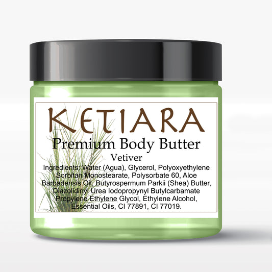 Vetiver Scented Shea Body Butter Infused with Aloe Vera and Hyaluronic Acid, 120 ml