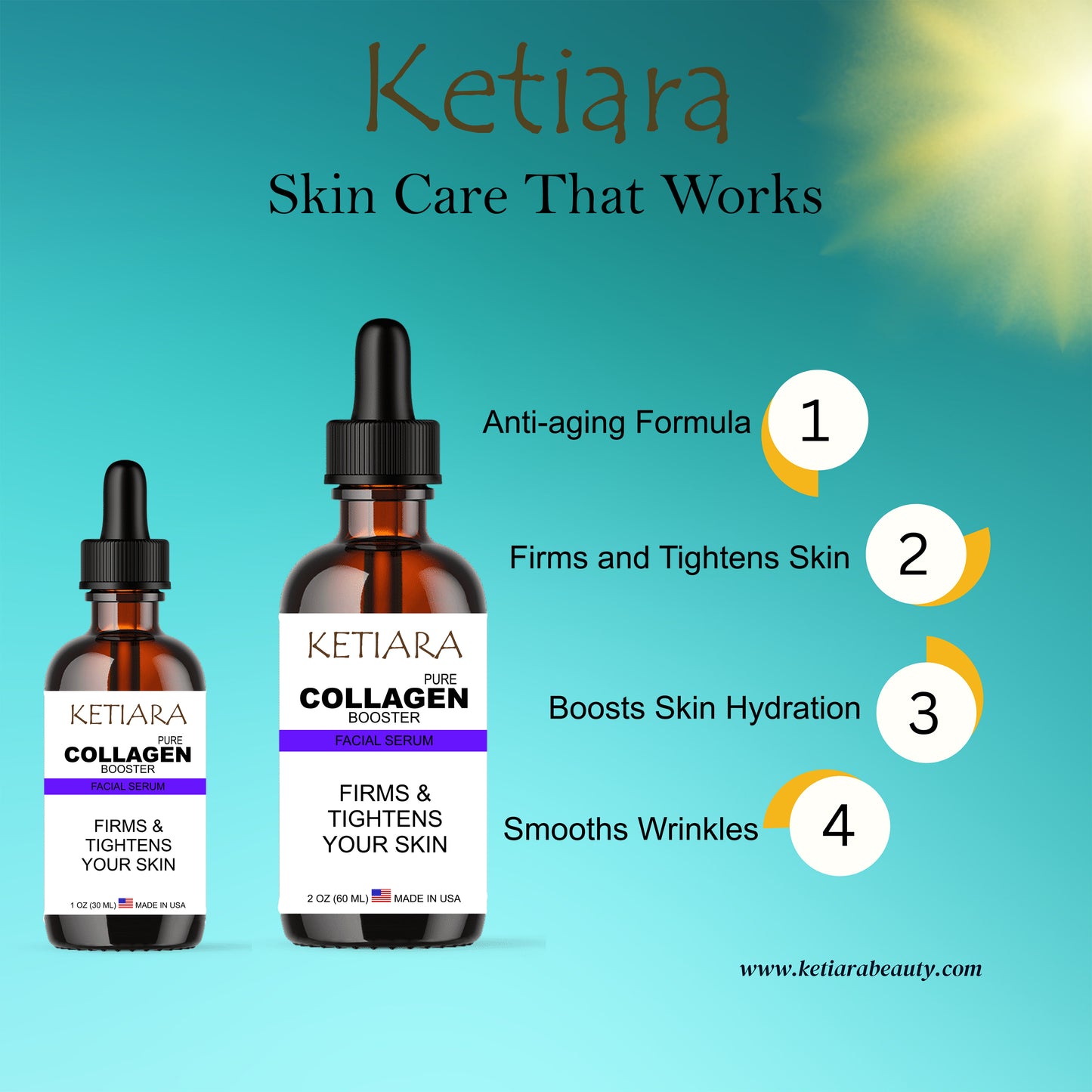 Ketiara Pure Collagen Peptides Face Serum Skin Strengthening Serum, Skin Firming and Tightening, and Improves Skin Elasticity