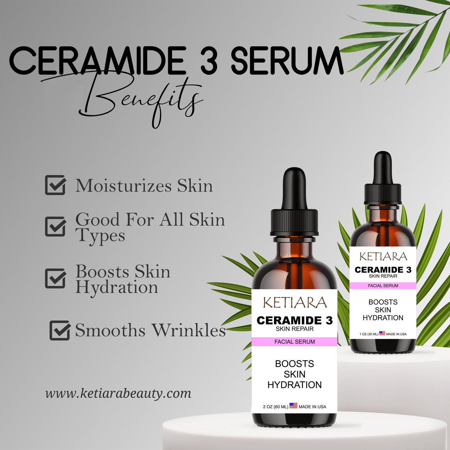 Ketiara Ceramide 3 Face Serum Deep Moisturizing Serum, Skin Healing Treatment Moisturizer, Prevents Dryness, Hyperpigmentation & Wrinkles