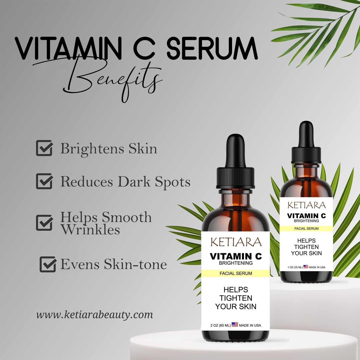 Ketiara Vitamin C Face Serum Brightening Serum for Dark Spots, Uneven Skin Tone, Dryness, Hyperpigmentation & Wrinkles