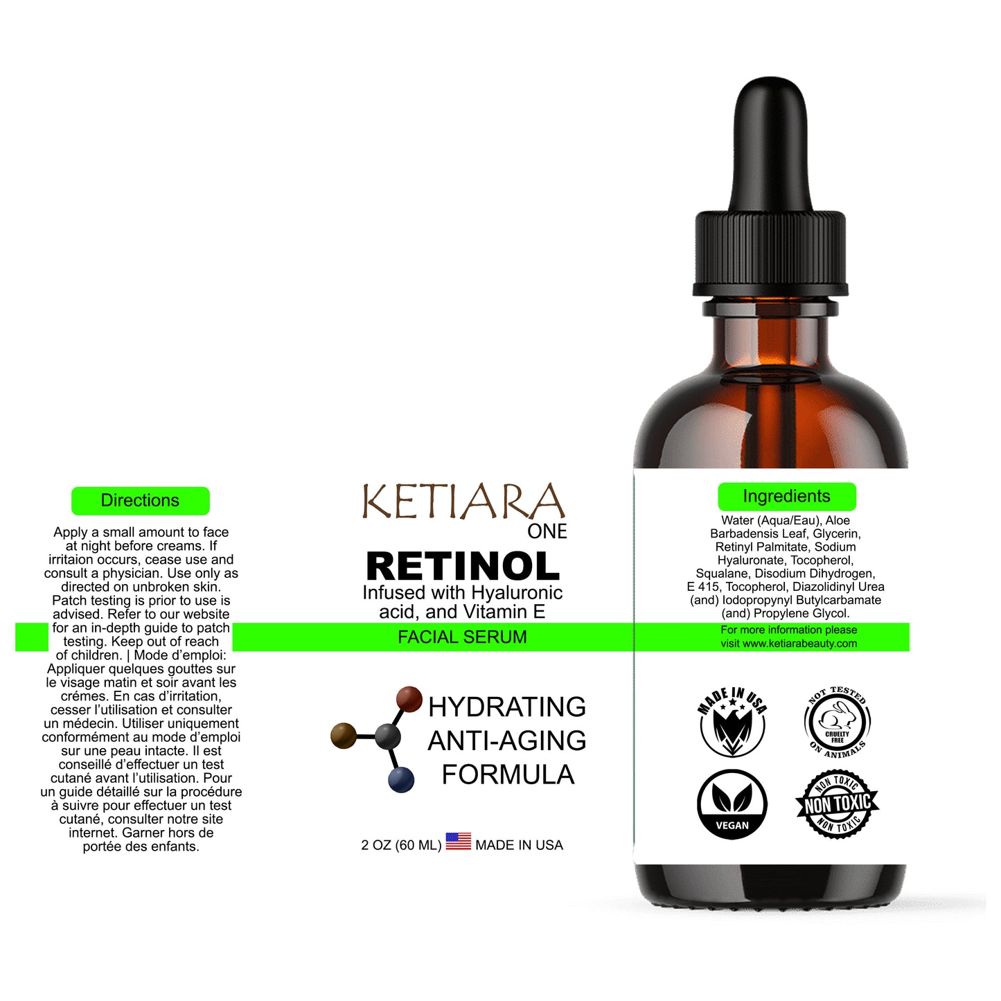 Ketiara Premium Retinol Serum For Face with Hyaluronic Acid and Vitamin E