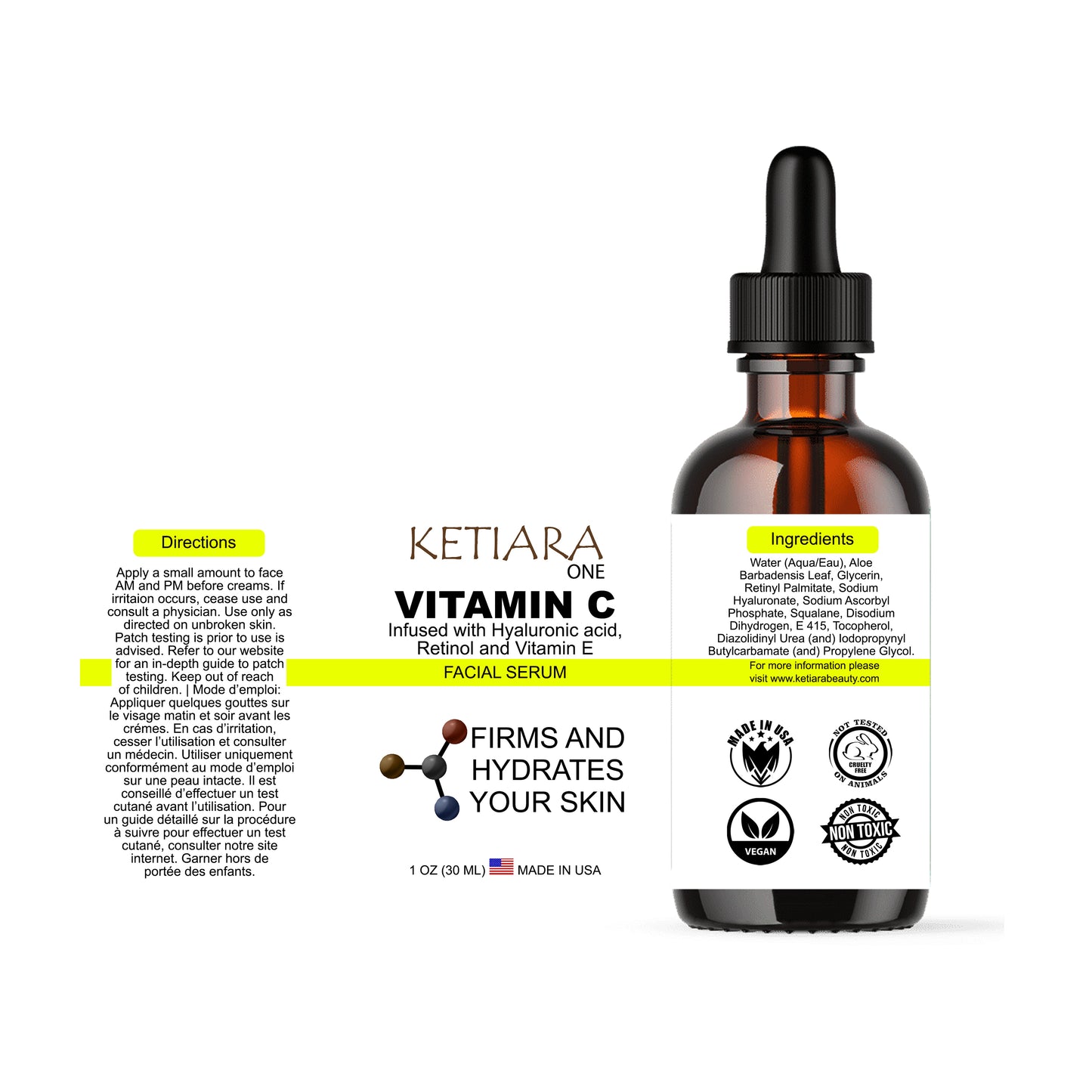 Ketiara Premium Vitamin C Face Serum with Hyaluronic Acid, Retinol, & Vitamin E