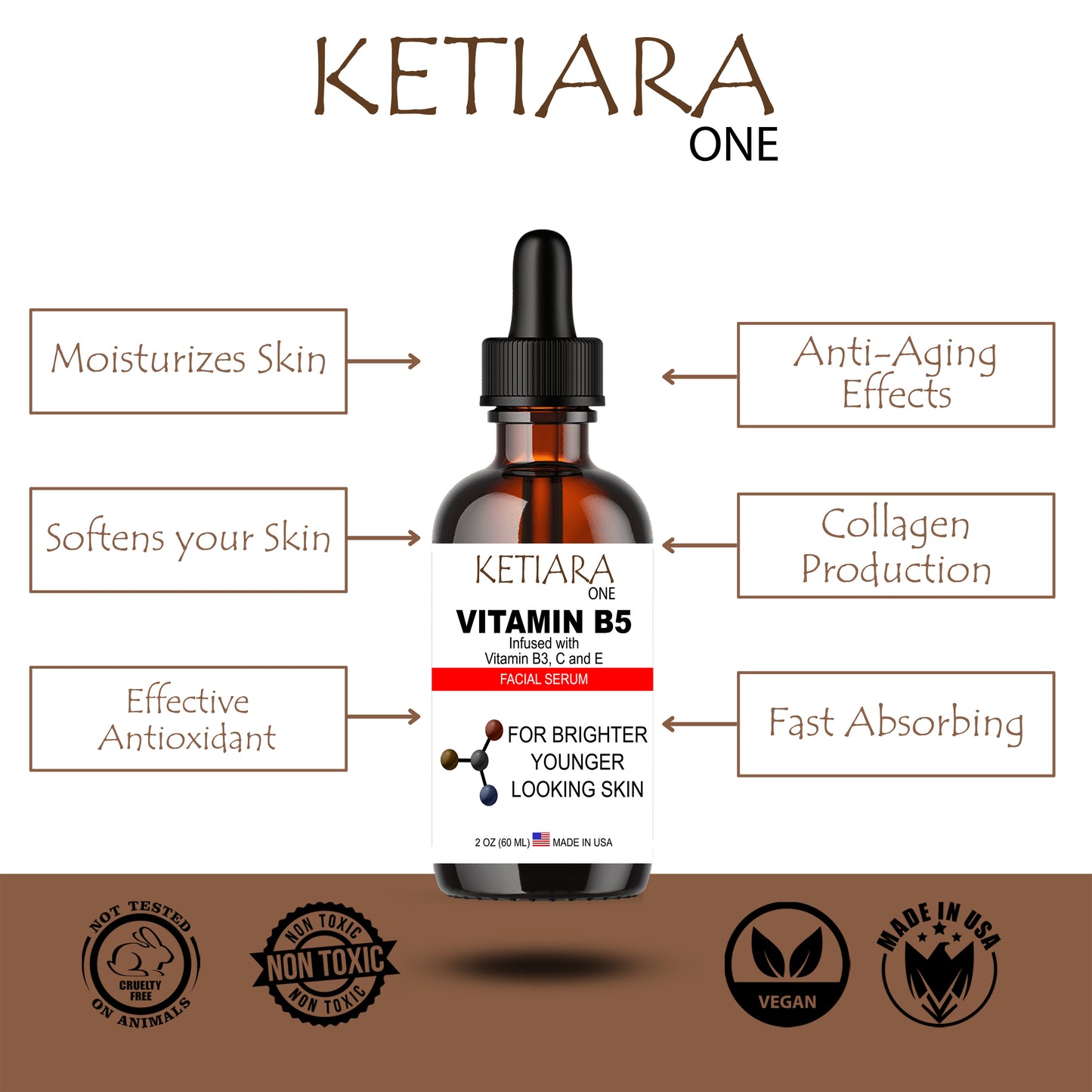 Ketiara Premium Vitamin B5 Facial Serum with Vitamin C, E and B3