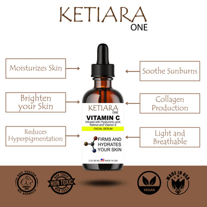 Ketiara Premium Vitamin C Face Serum with Hyaluronic Acid, Retinol, & Vitamin E