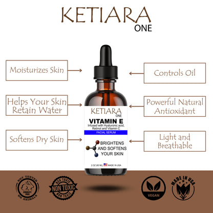 Ketiara Premium Vitamin E Face Serum with Hyaluronic Acid, Retinol and Vitamin C