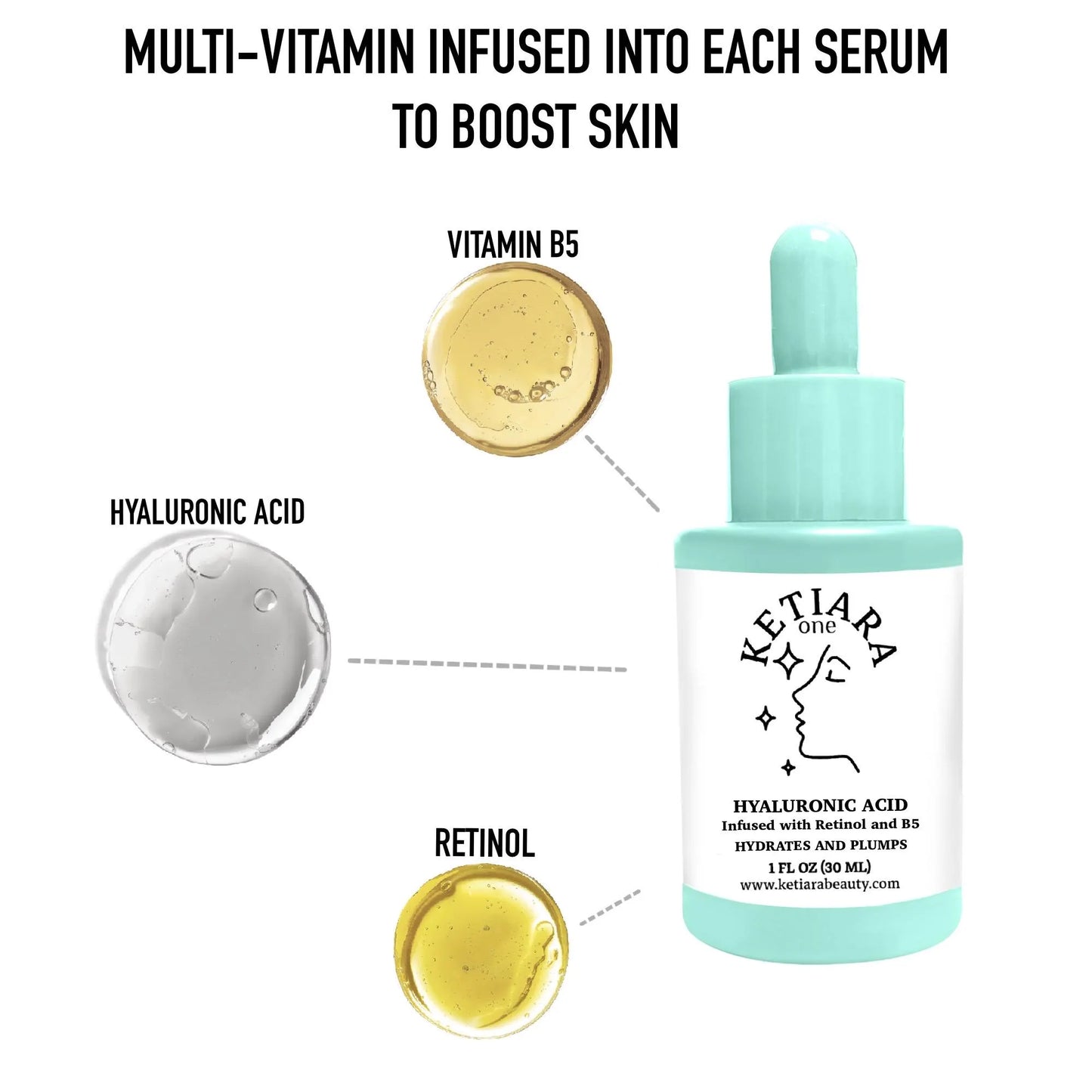 Reviving Hyaluronic Acid Lightweight Water-Based Serum for Face | Infused with Retinol & Vitamin B5 | 1oz